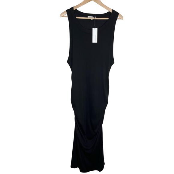Michael Stars Womens Wren Midi Dress 3X Black Ribbed Side Slit Comfort Casual - Picture 2 of 11